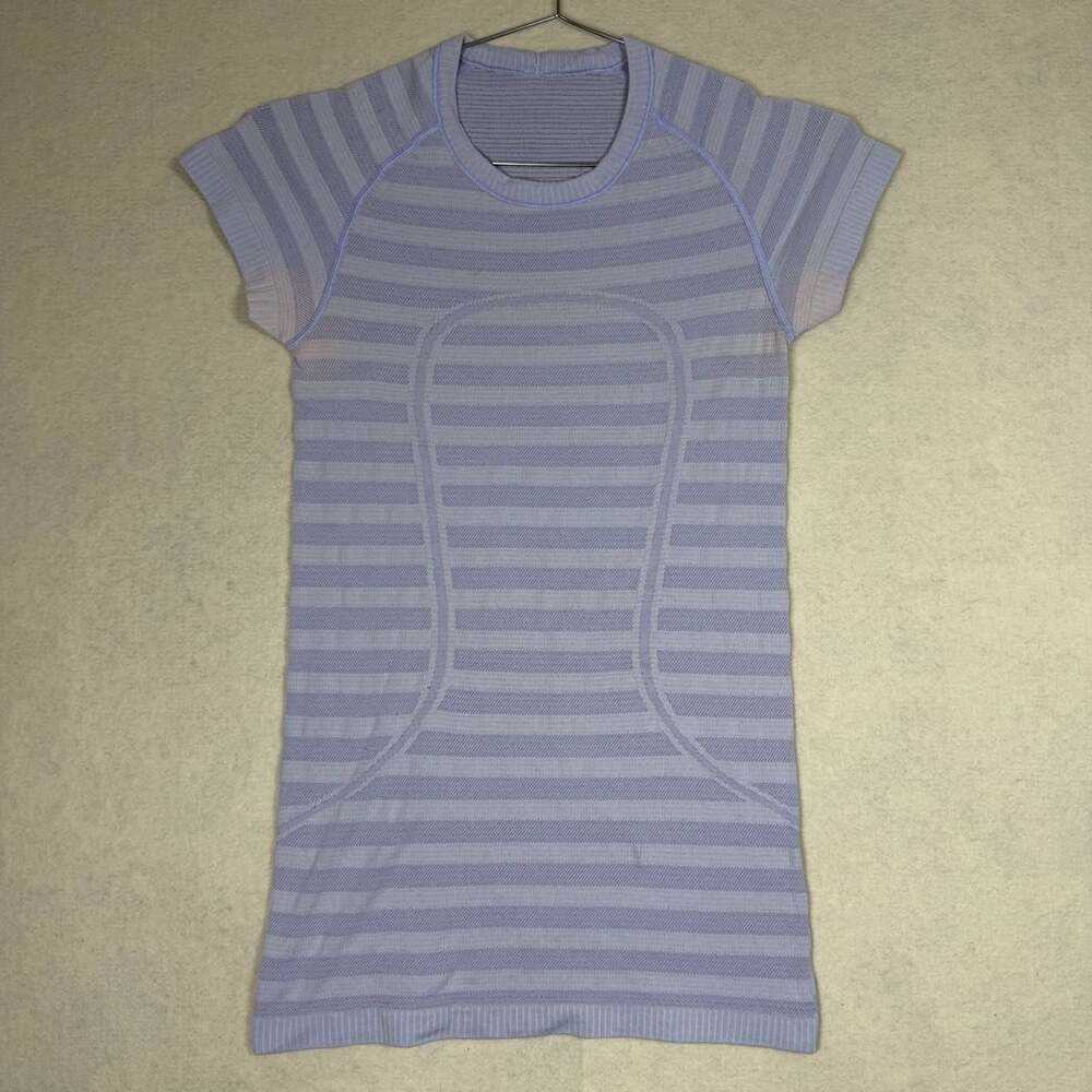 Lululemon Shirt Womens 4 Swiftly Tech Blue Striped Athletic Top Flaws